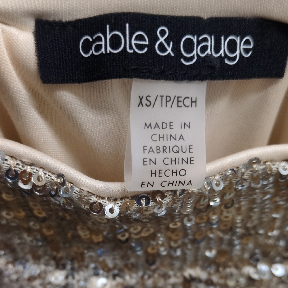 Cable & Gauge Silver Sequin Pull On Flare Leg Pants Size XS, Like New - Picture 2 of 3